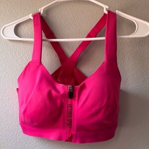 Victoria’s Secret Hot Pink Zip Front Sports Bra Strong Support 34DD Yoga Gym